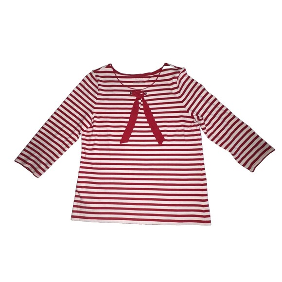 Talbots Tops - Talbots Red & White Striped Top Tie Front Size Large Nautical Cotton 3/4 Sleeves